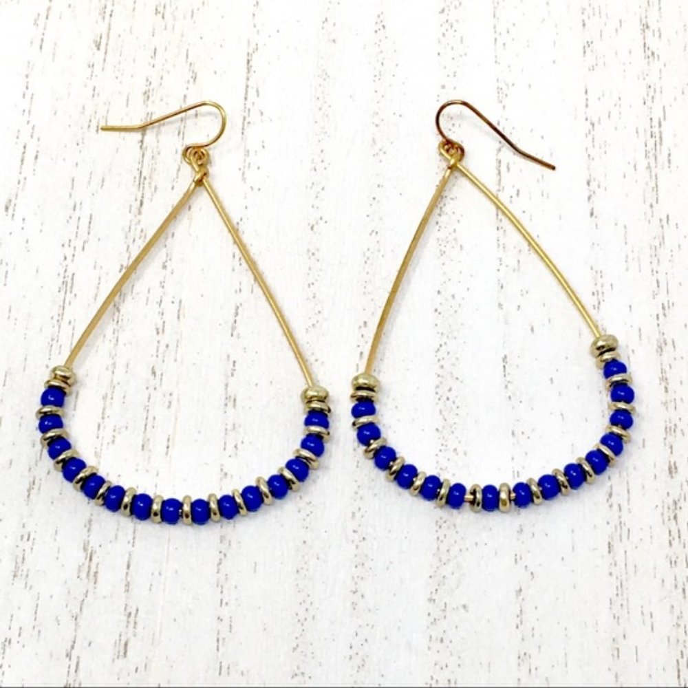 Beaded Teardrop Earrings Two Tone Blue Gold